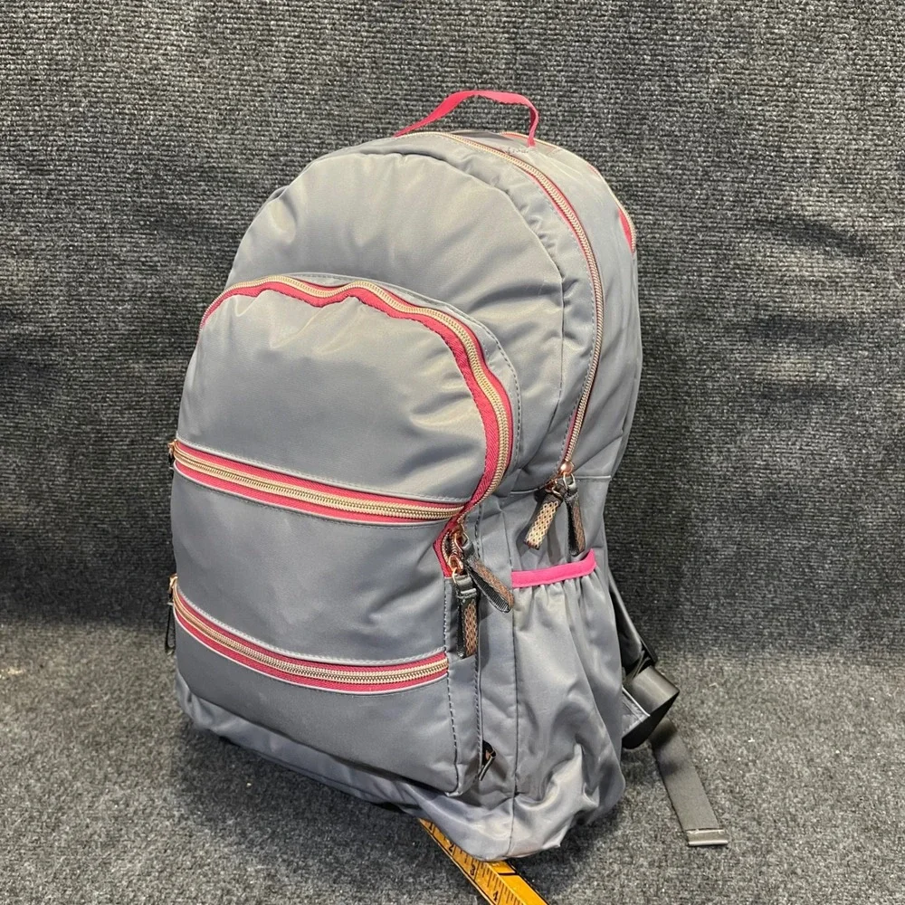 Walgreens CNDG-0131‎ Grey Pink Nylon Multi-Pocket Rose Gold Zippers Backpack